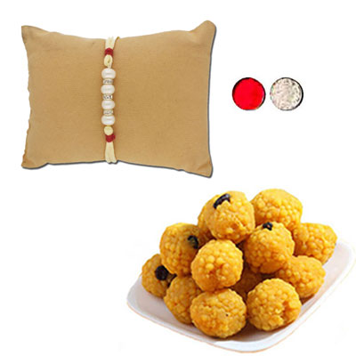 "Pearl Rakhi - JPJUN-23-060 (Single Rakhi),  500gms of Laddu(ED) - Click here to View more details about this Product